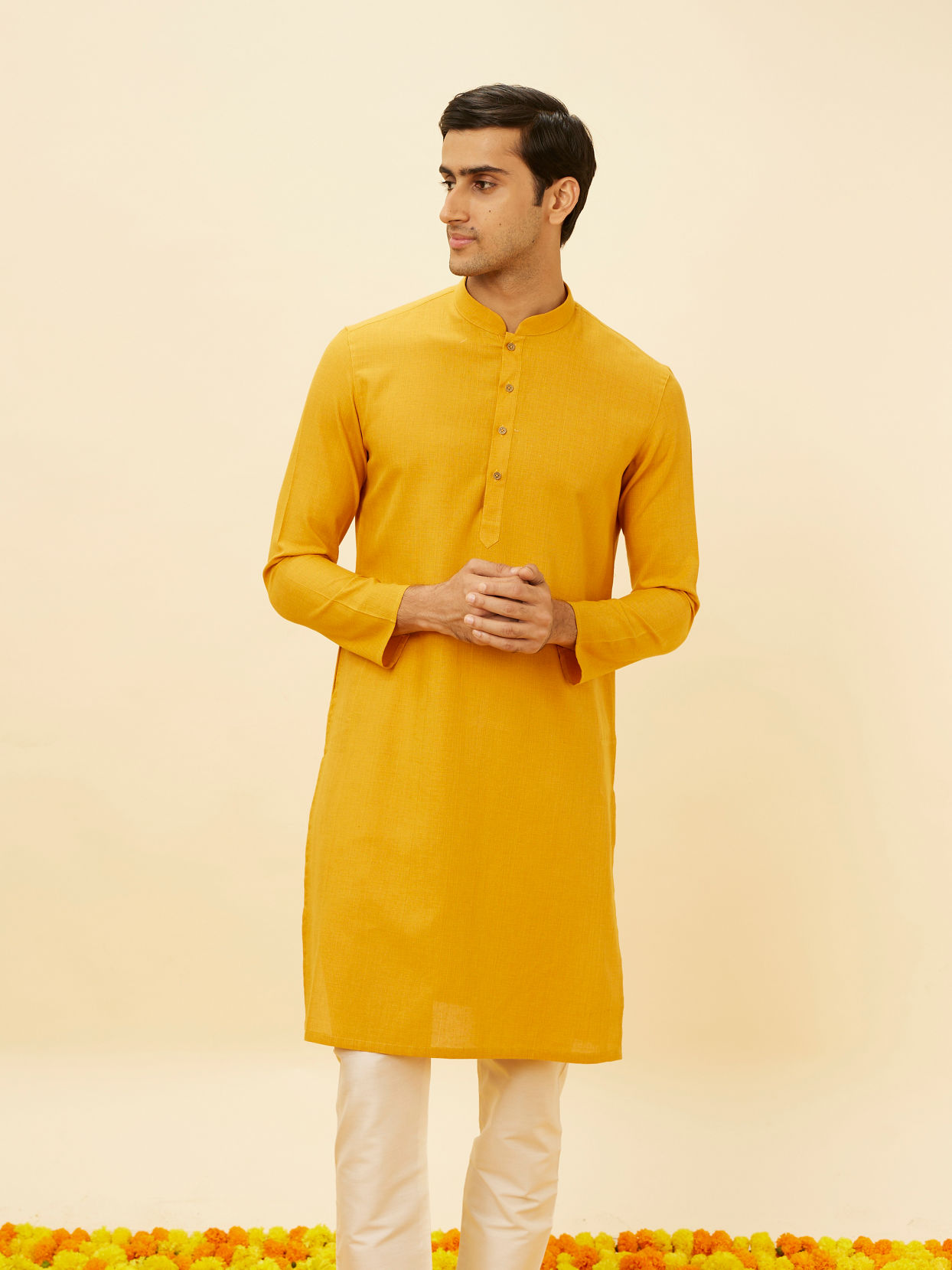 Buy Mustard Yellow Classic Bandhgala Kurta Online in India Manyavar